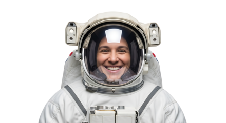 Smiling astronaut portrait inside spacesuit on transparent background
