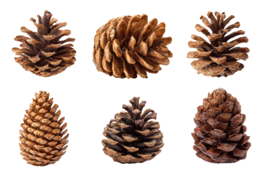 set of christmas pine cones isolated on white or transparent png
