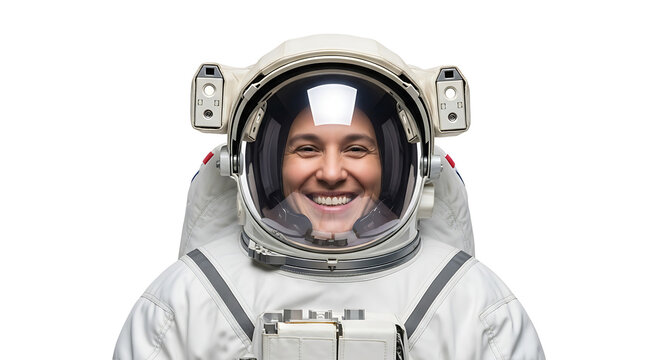 Smiling astronaut portrait inside spacesuit on transparent background