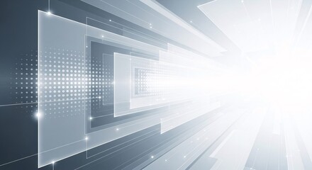 Abstract Digital Geometric Shapes Expanding Into Bright Light