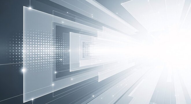 Abstract Digital Geometric Shapes Expanding Into Bright Light