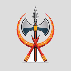 Vector Illustration of Crossed Axes, Spear, and Crescent