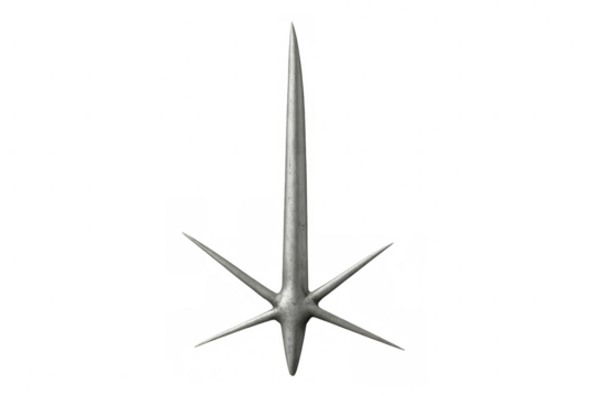 Caltrop trap weapon with sharp metal spikes presenting danger, security, and warning concept