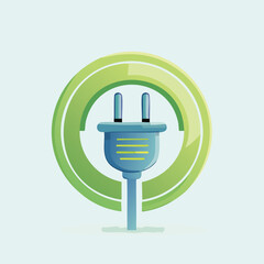 Cartoon Illustration of Electric Plug with Green Circle