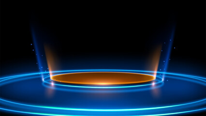 Technology Circle Stage with Light Effect, Portal Teleportation, Vector Illustration