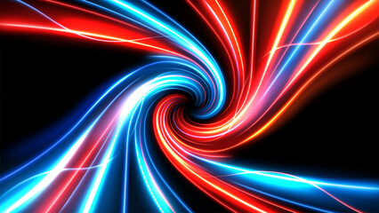 Vibrant Neon Swirl Of Light Trails In Red And Blue Abstract Motion, Vector Illustration