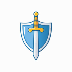 Cartoon Illustration of Sword and Shield Emblem