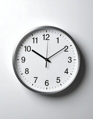 White wall clock, time displayed