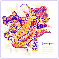 Paisley vector isolated pattern. Damask floral illustration in batik style