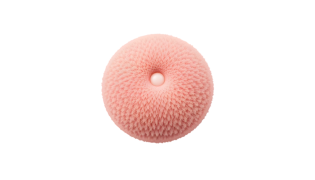 Pink textured round cushion soft and comfortable isolated on white background