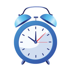 Blue alarm clock isolated on white background showing the time, a classic and functional timepiece