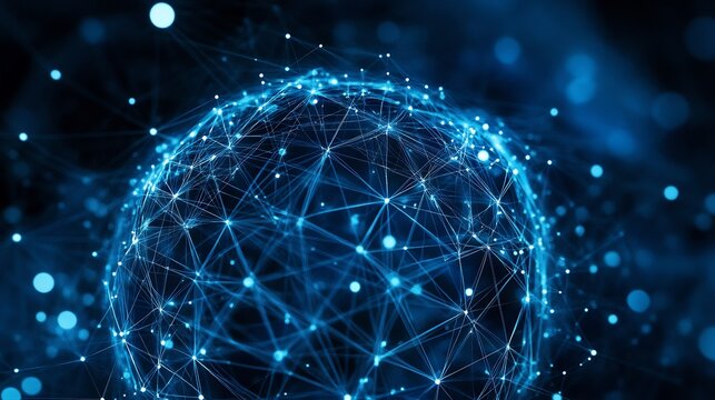 Abstract glowing sphere made of interconnected nodes and lines