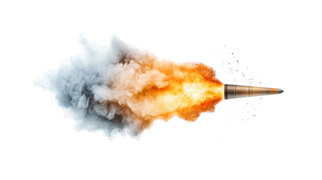 Fiery Bullet in Action with Smoke Trail on Transparent Background