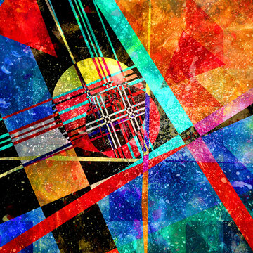 Abstract geometric watercolor retro background with bright objects