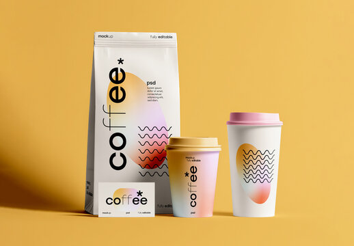 Coffee Packaging Mockup with Cups and Bag