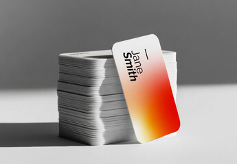 Stack of Rounded Business Cards Mockup with Shadow