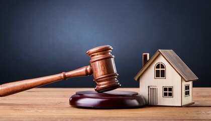 law and real estate concept gavel beside house