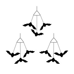 Decor with bats for party. Silhouette of bat. Hanging decoration for Halloween celebration.