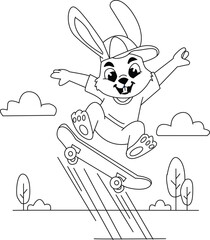 Cute Rabbit Coloring Page for Kids and Adults | Printable Bunny Line Art