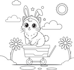 Cute Rabbit Coloring Page for Kids and Adults | Printable Bunny Line Art