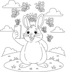 Cute Rabbit Coloring Page for Kids and Adults | Printable Bunny Line Art