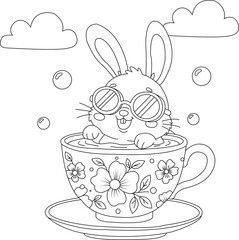 Cute Rabbit Coloring Page for Kids and Adults | Printable Bunny Line Art