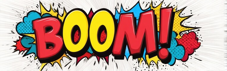 Colorful Comic Book Boom Explosion Text.
