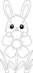 Cute Rabbit Coloring Page for Kids and Adults | Printable Bunny Line Art