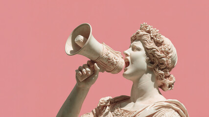 Ancient Greek sculpture of a woman with a megaphone