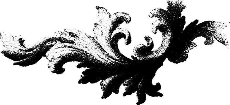 Black and white baroque border design with halftone effect for graphic elements