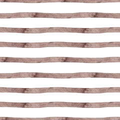 Seamless striped pattern. Brown watercolor stripes. Simple and easy print on pillows, tablecloths and other fabrics. Modern style