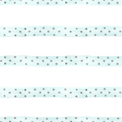 Watercolor light mint stripes with brown polka dots. Simple striped seamless pattern for your design