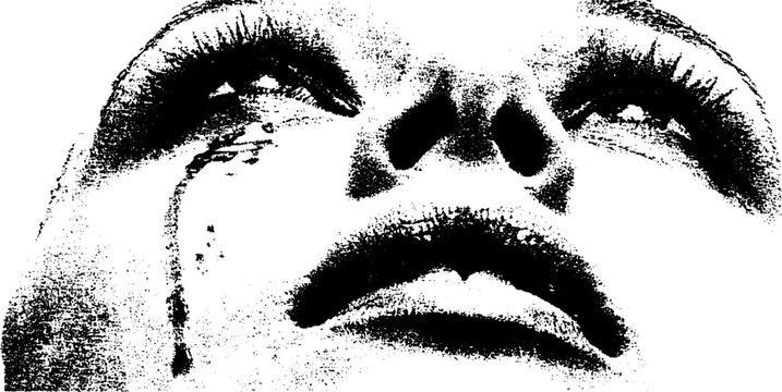 Black and white halftone glitch portrait with gritty texture and punk aesthetic for artistic design