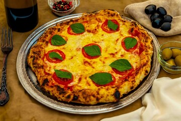 traditional artisanal Neapolitan pizza margherita, vera Neapolitan pizza