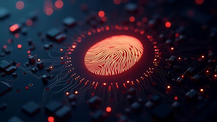 Digital Fingerprint Scan on Futuristic Circuit Board