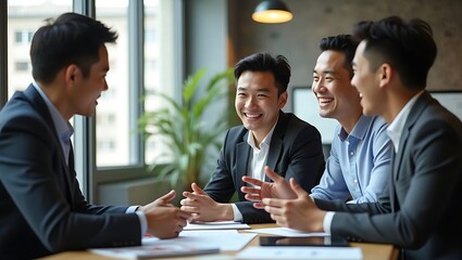 Young Asian Businessmen Collaborating in a Modern Office
