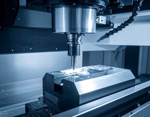 Close-up of a machine tool cutting into a metal block