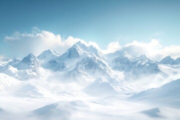 Obraz premium Snow-covered mountains under a clear blue sky with soft clouds in the winter sunlight