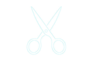 Obraz premium Light blue neon outline of scissors for design elements presenting cut, craft, tailor, or trim concepts