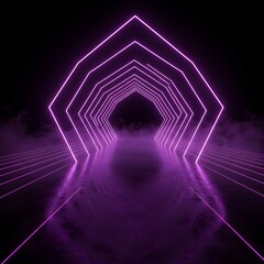 Neon Hexagonal Tunnel with Purple Lights and Foggy Ambience