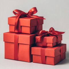 Obraz premium A Delightful Array of Red Gift Boxes Stacked Together, Perfectly Wrapped with Elegant Ribbons for Any Special Occasion or Celebration