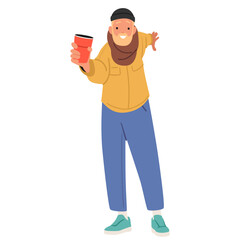 Bearded hipster guy cartoon character toasting with paper glass celebrating Christmas outdoors