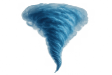 Blue twister vortex forming, powerful hurricane or storm concept with transparent background