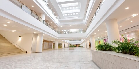 Empty shopping mall interior with no signs no people