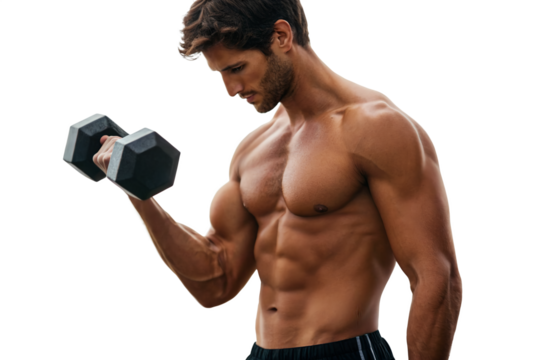 Fit Man Holding Dumbbell Shirtless – Strength and Muscle Workout Fitness Concept. - Powered by Adobe