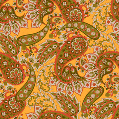 Seamless pattern based on traditional Asian elements Paisley. Traditional colorful seamless paisley vector pattern. Pattern for textile design or fabrics. Fashionable delicate design