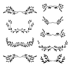 Botanical branches vector set, minimal floral line art elements for any design