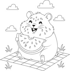 Cute Hamster Coloring Page for Kids and Adults | Printable Pet Line Art