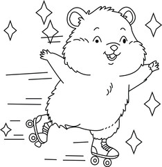 Cute Hamster Coloring Page for Kids and Adults | Printable Pet Line Art