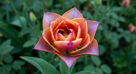 Vibrant Orange and Pink Tulip Blossom Close-up in Spring Garden - Beautiful Floral Nature Photo